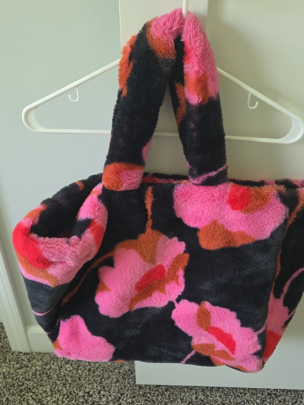 CAbi Plush Floral Tote in Pink, Black & Orange